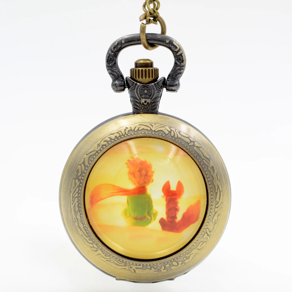 Новое прибытие Маленький принц бронзовые кварцевые карманные часы Аналоговые кулон ожерелье унисекс подарки для детей