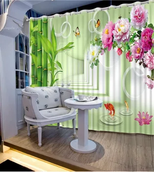 

bamboo peony flower curtains Window Blackout Luxury 3D Curtains set For Bed room Living room Office Hotel Home Wall Decorative