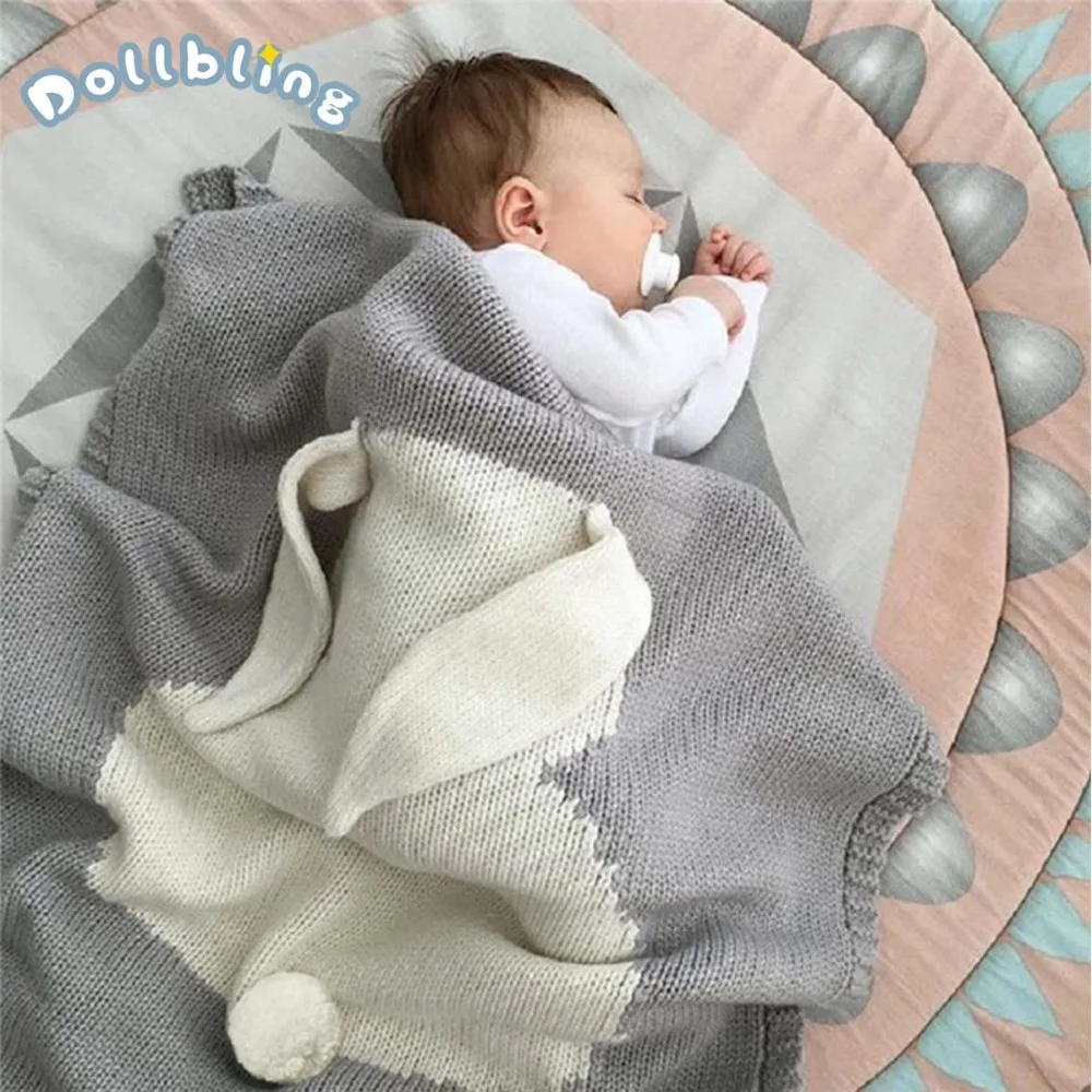 

Blanket Children's Muslin Swaddle Baby Boys And Girls Knitted Air Conditioning Blanket Rabbit Pattern Acrylic Wool Infant Wrap