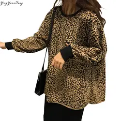 YingYuanFang/Новые модные повседневные леопардовые толстовки с длинными рукавами и круглым вырезом