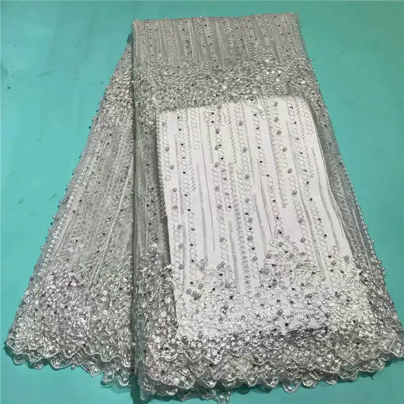 

ZQJ!African Lace Fabric 2019 High Quality French Mesh Lace Fabric Beads Nigerian Milk Silk Lace Fabrics For Dress ! L41201