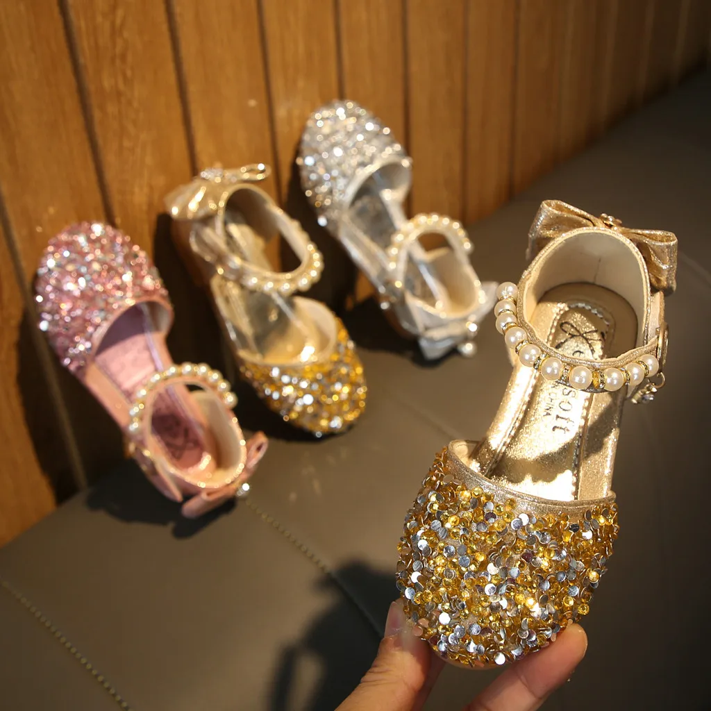 

SZYADEOU Kids Baby Summer Sandals For Girls Rubber children Princess Shoes Pearls Bling Leather Beach Sandals סנדלים בנות L4