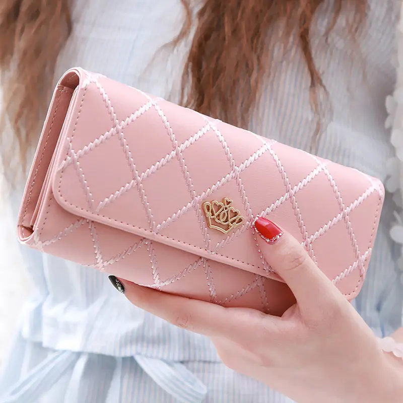 

youbroer Purse Women's Large Capacity Women's Long Purse Thin Fashion Diamond Metal Crown Wallet