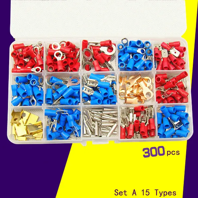 Terminals Lugs Electrical Cable Connectors 300 pieces 15 Types with a