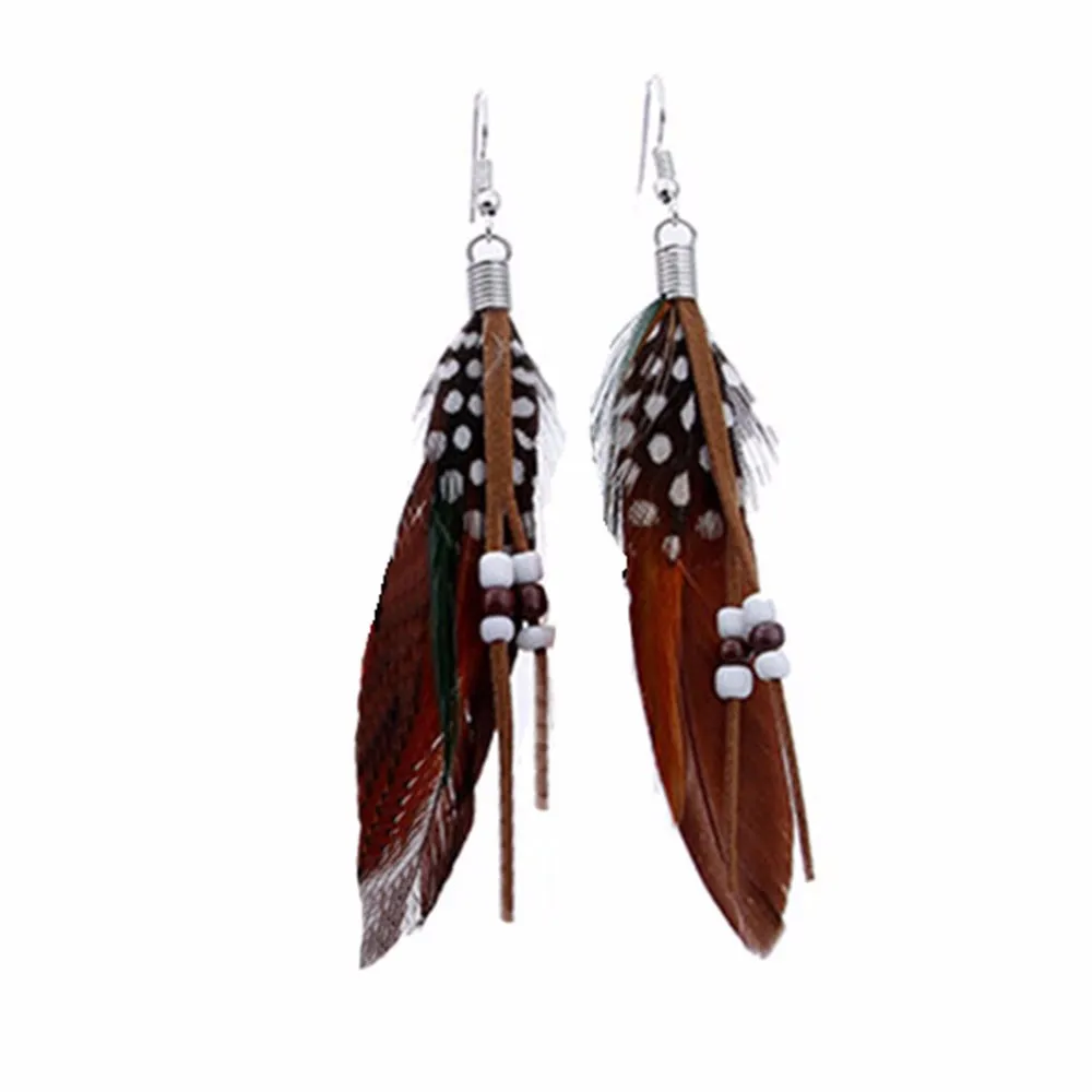 

Bohemian Style Bead Tassel Feather Earrings Fashion Feather Chain Dangle Earring10.3