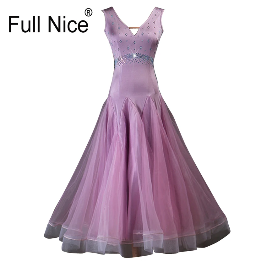 V шеи светло-Фиолетовое бальное танцевальное платье для современного танца цельное платье для вальса фламенко Румба Самба для практики, соревнований