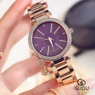 Relogios новый бренд GUOU Для женщин Роскошные розовое золото полный Сталь кварцевые часы модные уличные спортивные часы Лидер продаж Zegarki