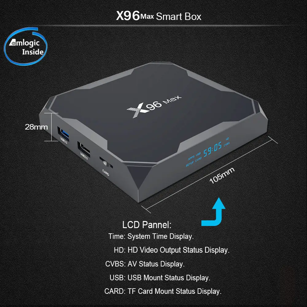  PULIERDE X96MAX Android 9.0 TV BOX 4GB 64GB Amlogic S905X2 4K H2.65 1000M 2.4GHz/5GHz WIFI Smart Se