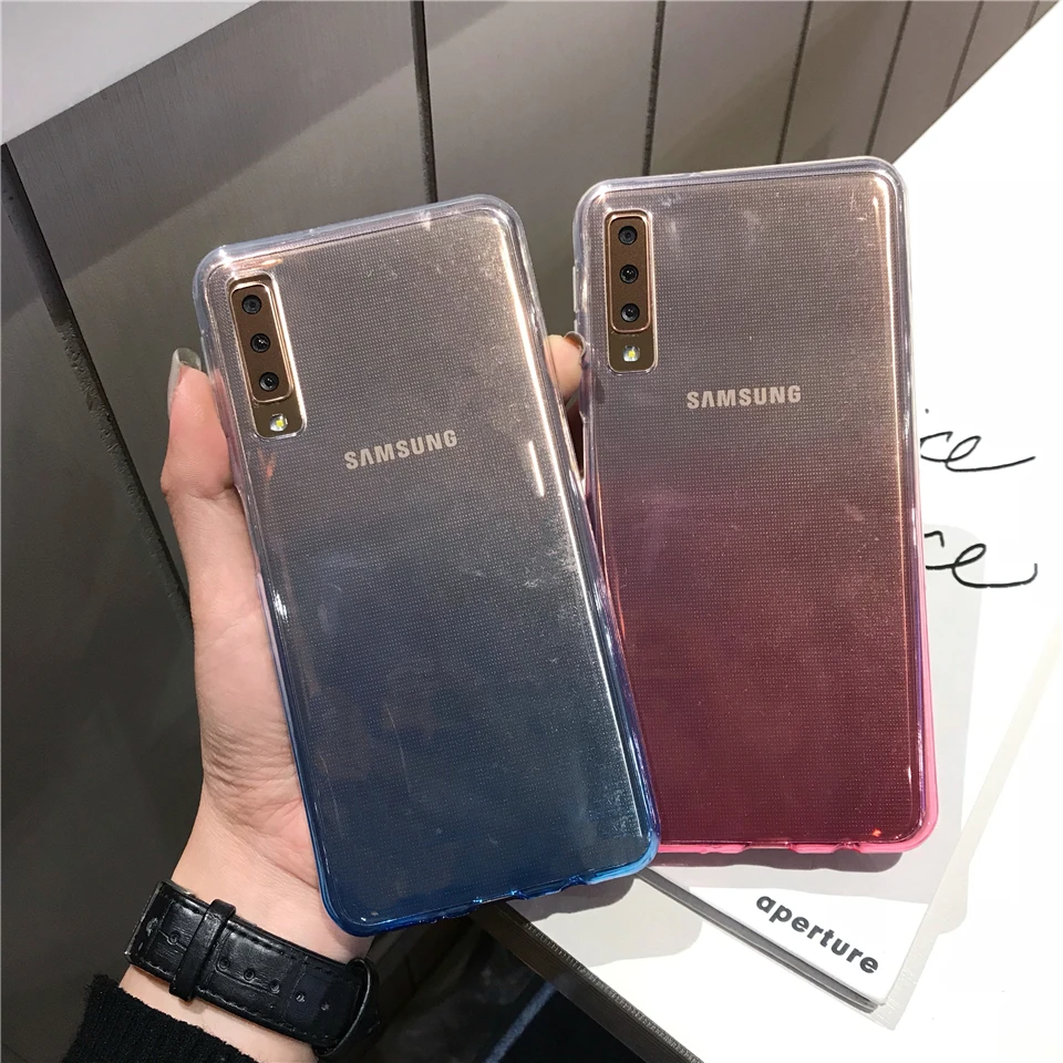 Для Samsung Galaxy A7 2018 крышка Радужный градиентный чехол ТПУ силиконовый разноцветный