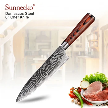 

SUNNECKO 8" Chef Knife Japanese Damascus VG10 Steel Blade Kitchen Knives Sharp Pakka Wood Handle Meat Fruit Slicing Cutting Tool
