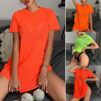 

Women's Sheer Mesh Bikini Cover Up Swimwear Swimsuit Summer Short Sleeve O-neck Bathing Beach Mini Dress