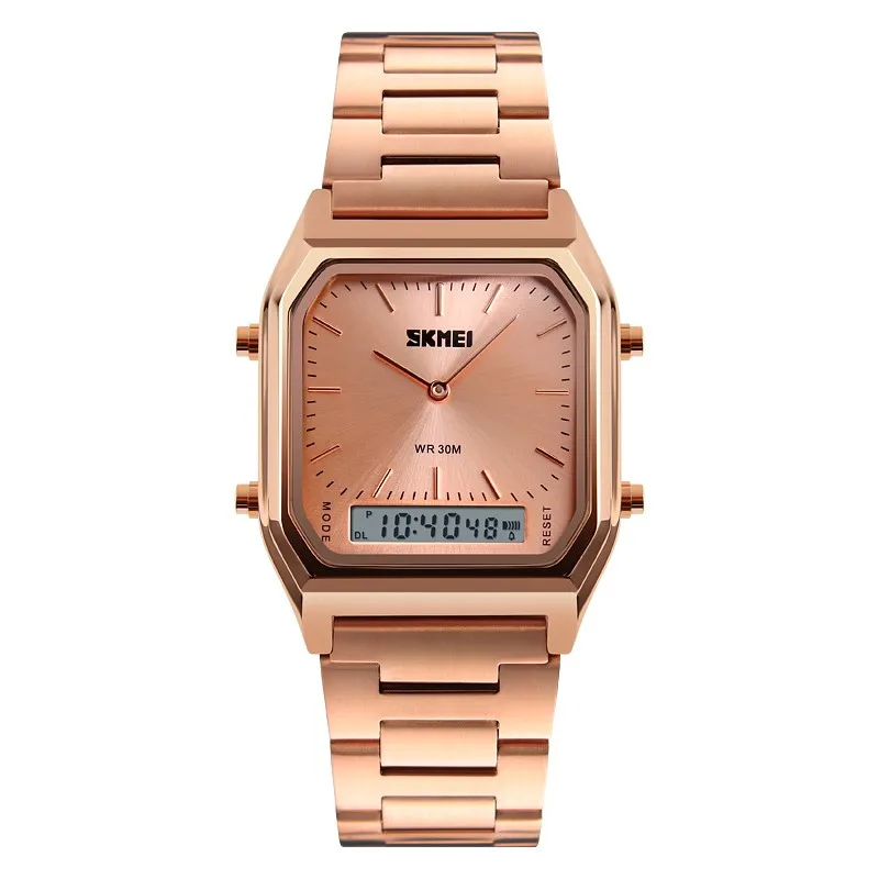 

Skmei Fashion Brand Dual Display Wristwatches Men Casual Watch Luxury Stainless Steel Strap 30m Water Resistant Sports Watches