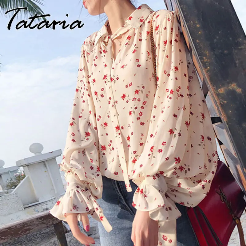 

Tataria Autumn 2019 New Women Blouse and Tops Women Floral Print Blouse Casual Shirts Long Sleeve Blouse Turn-down Collar