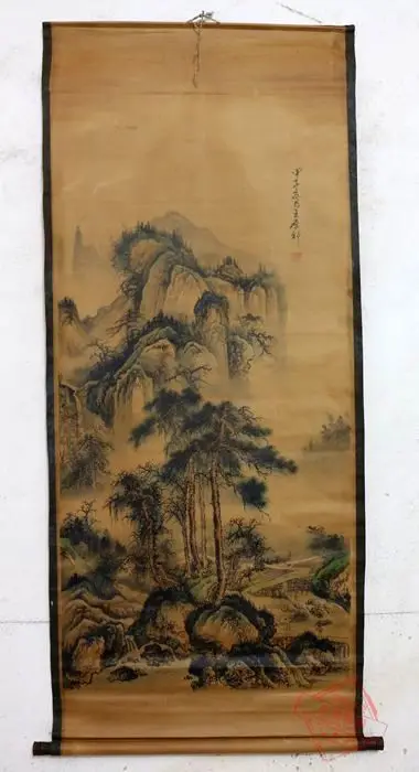 

Rare Old Chinese QingDyansty Scroll painting,Pine & Bridge,exquisite designs,Hand-carved,Ancient,free shipping
