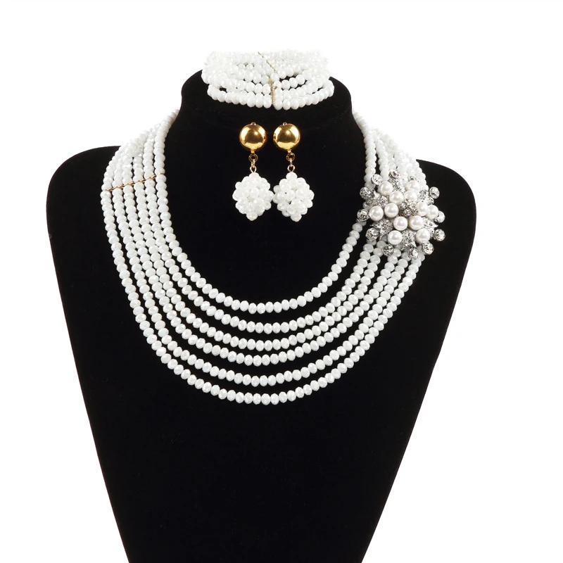 2017 Classic Nigerian Wedding African Layered Beads Jewelry Set Party