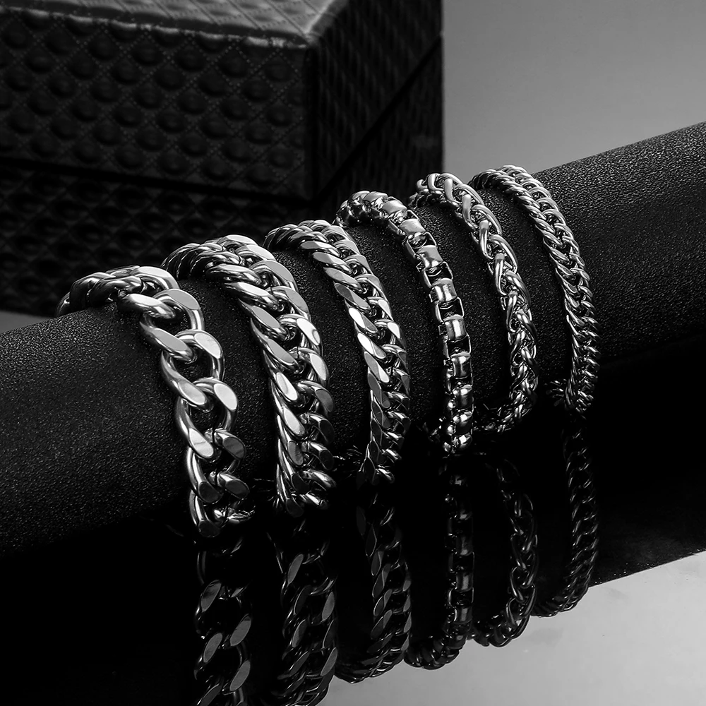 

6 Designs Stainless Steel Cuban Chain Bracelets Fashion Hip Hop Mens Jewellery Drop shipping Pulseira Masculina