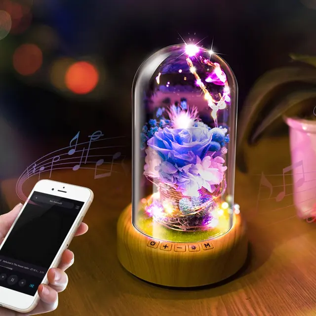 Rechargeable Led Night Light Streamer Gl Bottle Wireless Rechargeable Led Night Light Streamer Gl Bottle Wireless Bluetooth Speaker String Lights With Flower Decor 2 Colors
