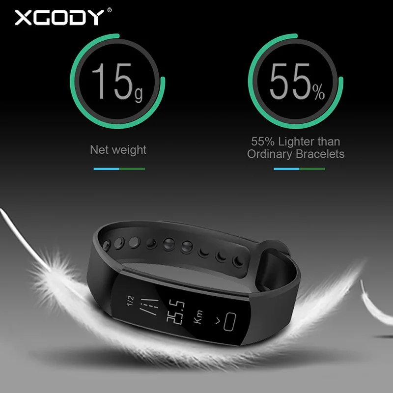 XGODY C07 Super Light Weight Bluetooth Smart Watch Bracelet iOS Android Connectivity Pedometer Heart Rate Monitor Wristwatch Men