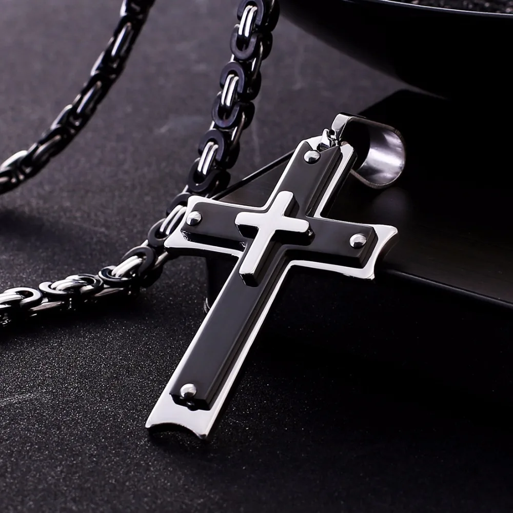 Цепочка мужская многослойная из нержавеющей стали с крестом Иисуса|Ожерелья
