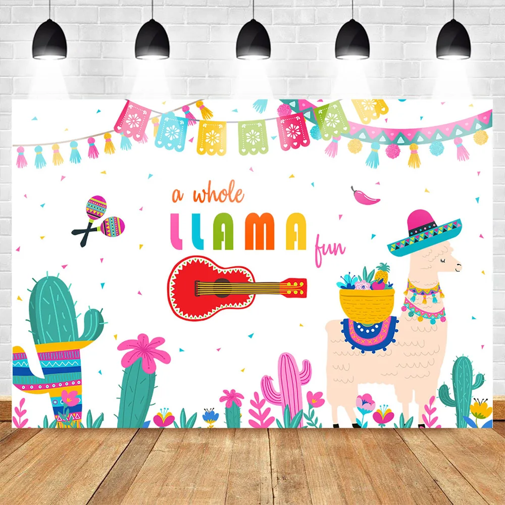 

Neoback Fiesta Llama Birthday Party Photo Background A Whole Llama Fun Backdrop Cactus Baby Shower Newborn Decorations Supplies
