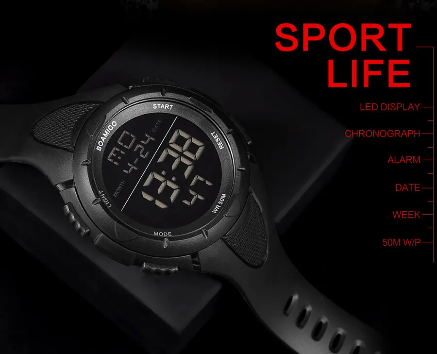 Black Swimming Military Shock Rubber Wristwatches BOAMIGO Brand Men Sport Watches Man Fashion Casual Digital LED Watch for Gift  (19)