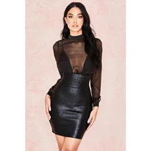 Облегающая бандажная юбка выше колена на молнии сзади, черная, высокое качество, для девушек, сексуальные, для женщин, Клубные, вечерние, модная мини-юбка HL4169