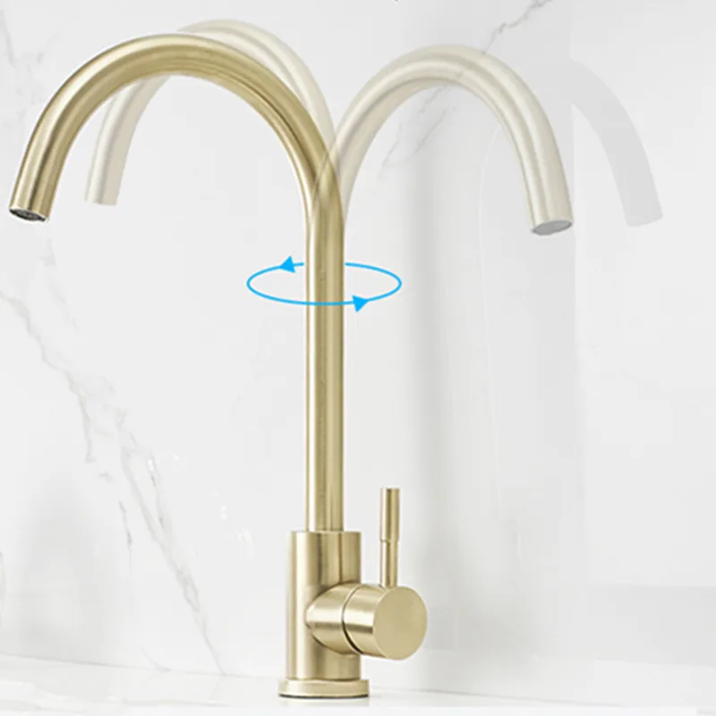  LIUYUE Kitchen Faucets Brushed Gold Brass Single Handle/Hole Kitchen Faucet 360 Rotate Cold Hot Wat - 33027911786