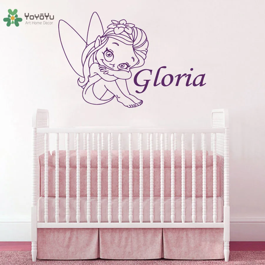 

YOYOYU Vinyl Wall Decal Cute Cartoon Elf Girl Personalized Custom Name Baby Kids Room Home Decoration Stickers FD327