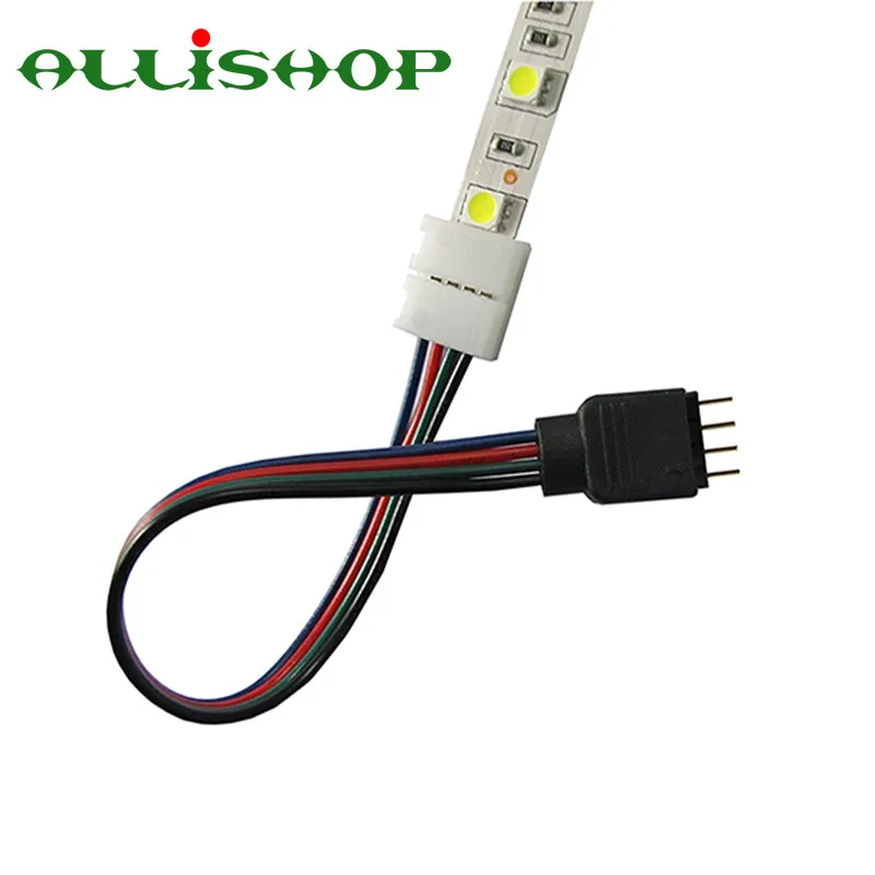 ALLiSHOP, 1 шт., 15 см, 5050 RGB, 4 pin, Светодиодная лента, светильник, соединители для подключения к адаптеру питания, 4 проводника, 10 мм, Широкий разъем