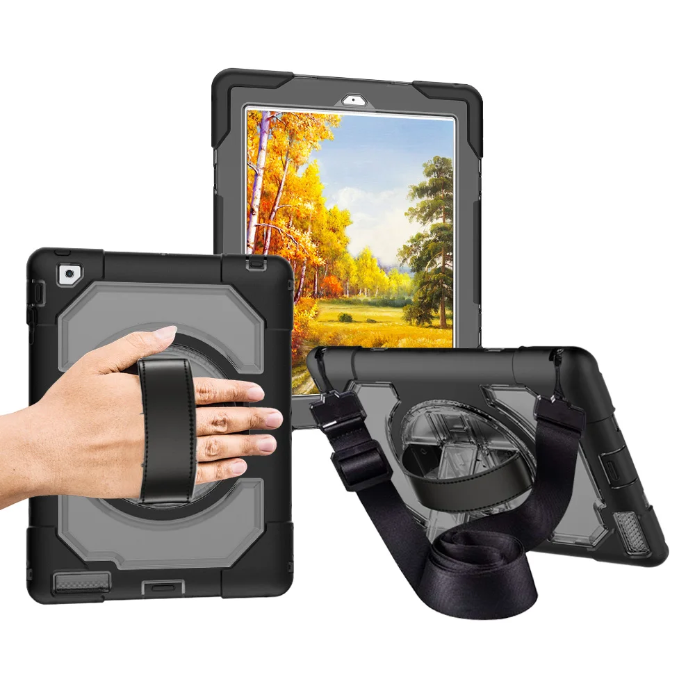 

Case for Apple iPad 2/3/4 Miesherk Soft Silicone Tablet Case Shockproof Anti-Dust Shell +360 Rotation Kickstand Shoulder Strap