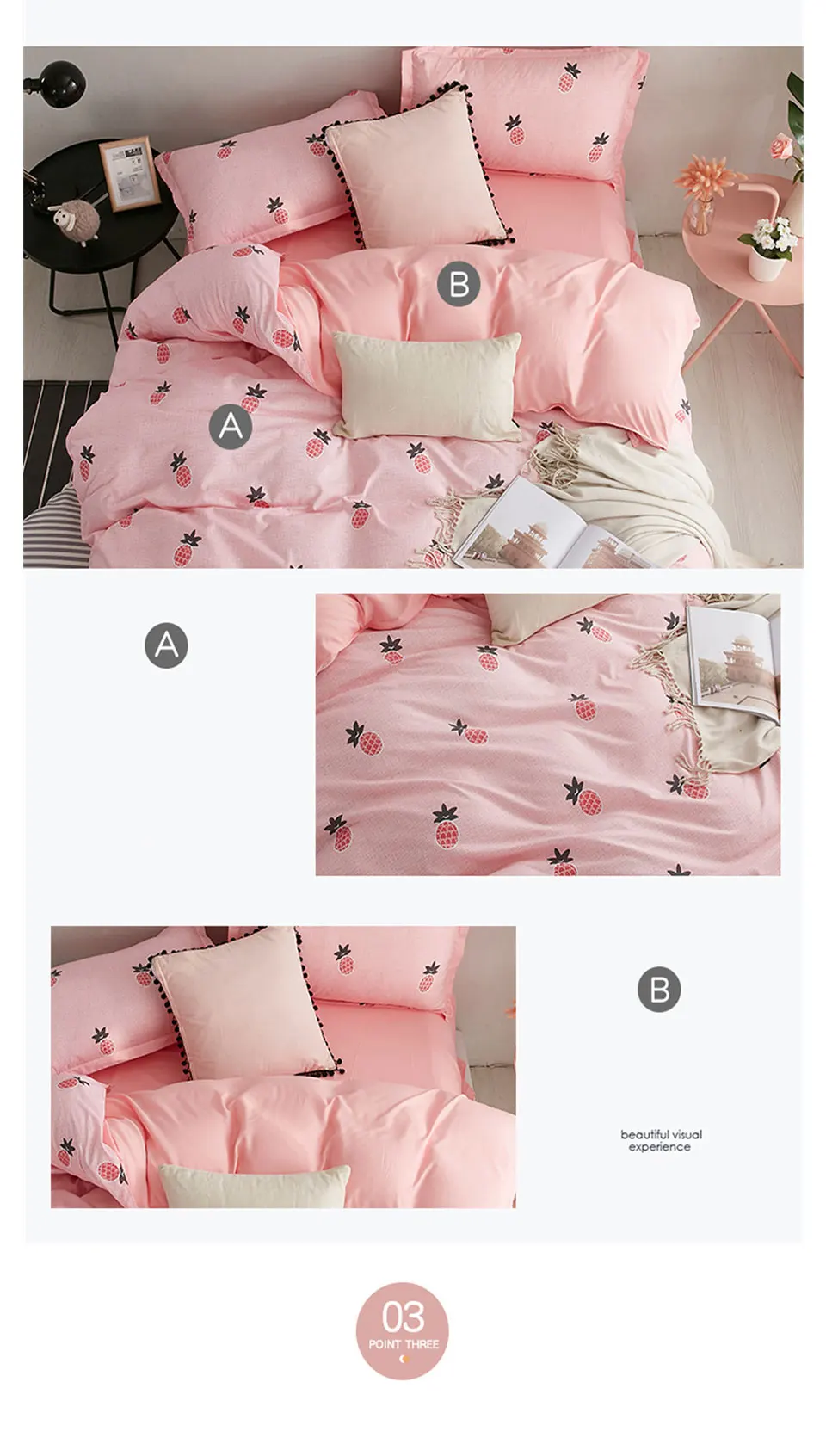 ParkShin Dot Art White Pink Bed Cover Set Decor Home Bedding Set Textile Bedroom Adult Girl Duvet Cover Flat Sheet Bed Linen Set