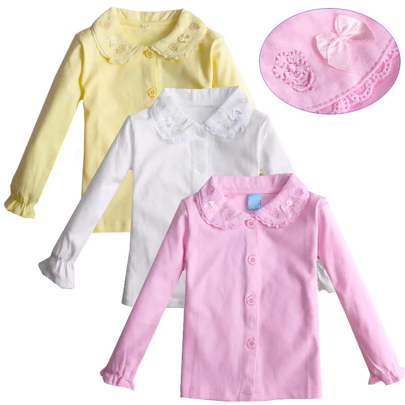 

2015 spring & autumn children's clothing brand cotton long-sleeve shirt with bow decoration girls blouses