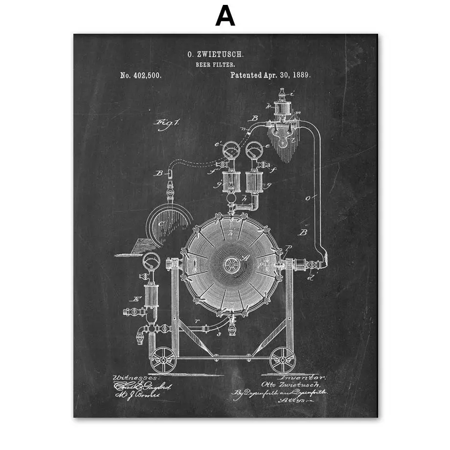 Пивной пивовар механические рисунки настенные художественные картины на холсте скандинавские плакаты и принты винтажные настенные картины для гостиной бара клуба - Цвет: A