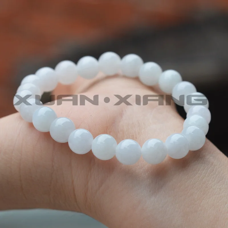 

Drop Shippipping Women Bracelets Bangles White Jadeite Jades A Grade Round Bead Bracelets Gift for 2018 Women's Fashion Jewelry