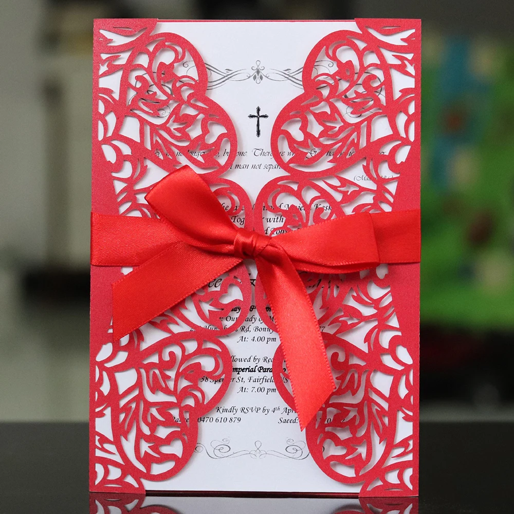  10pcs/set Hollow Laser Cut Wedding Invitations Elegant Engagement Wedding Invitation Card With Ribb - 33037789734