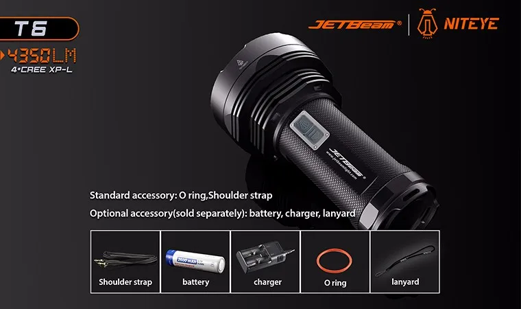 Походный фонарь JETbeam T6 4* CREE XP-L светодиодный Max.4350 лм 750 м дальний фонарь для охоты на открытом воздухе