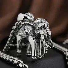 LINSION огромный 925 стерлингового серебра Слон мужской байкер рок панк-кулон 8N016