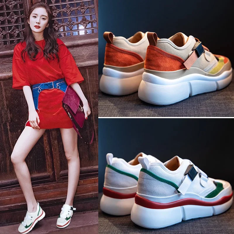 

Dumoo 2018 New Autumn Shoes Women Sneakers Cow Leather Breathable Cotton Casual Shoes Leisure Female High Heel 5cm Women Shoes