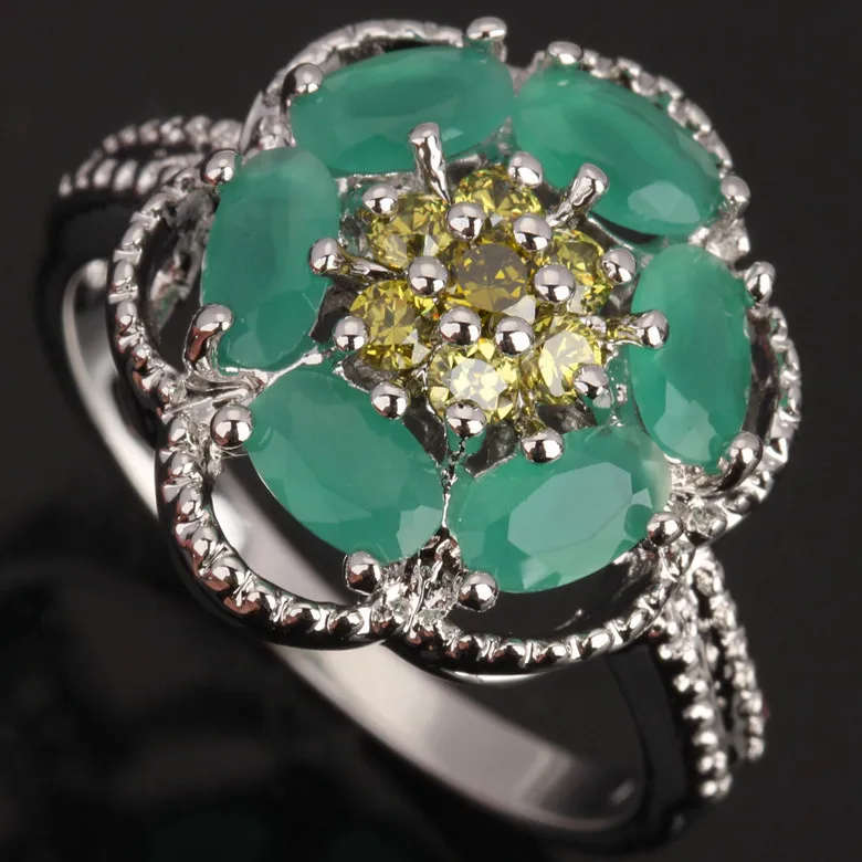 

Sunshine Shape Green Jewelry Olive Peridot 925 Sterling Silver Ring Size 6 / 7 / 8 / 9 S0712