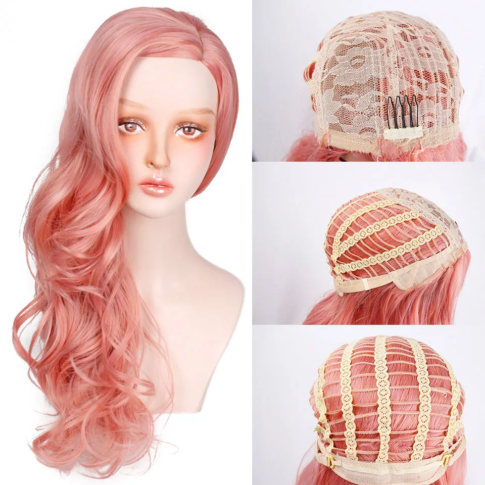 Peluca sintética ondulada larga de pelo AISI para mujeres pelucas de Onda Rosa de 22 pulgadas Peluca sintética ondulada larga de pelo AISI para mujeres pelucas de Onda Rosa de 22 pulgadas