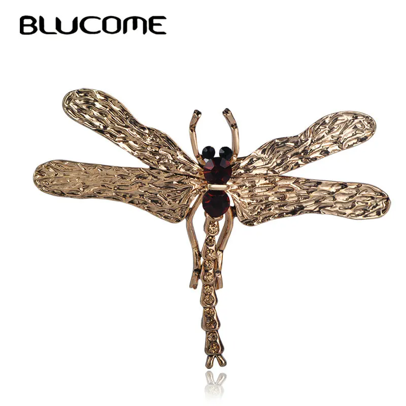 Blucome New Arrival Insects Dragonfly Shape Brooch Pins For Women Girls Clothes Accessories Bag Scarf Buckle Gold Color Jewelry