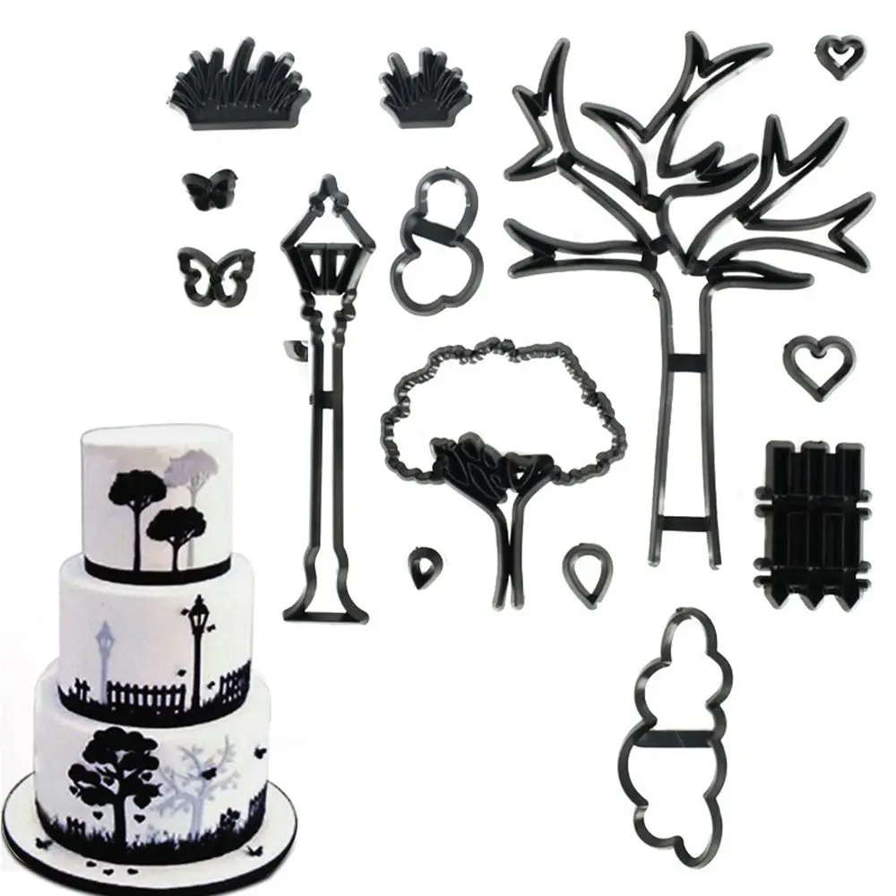 

14PCS/SET Park Theme Cookie Cutter Plastic Plant Tree Grass Street Lamp Fondant Cutter Cake Decorating Tools Baking Cupcake Mold