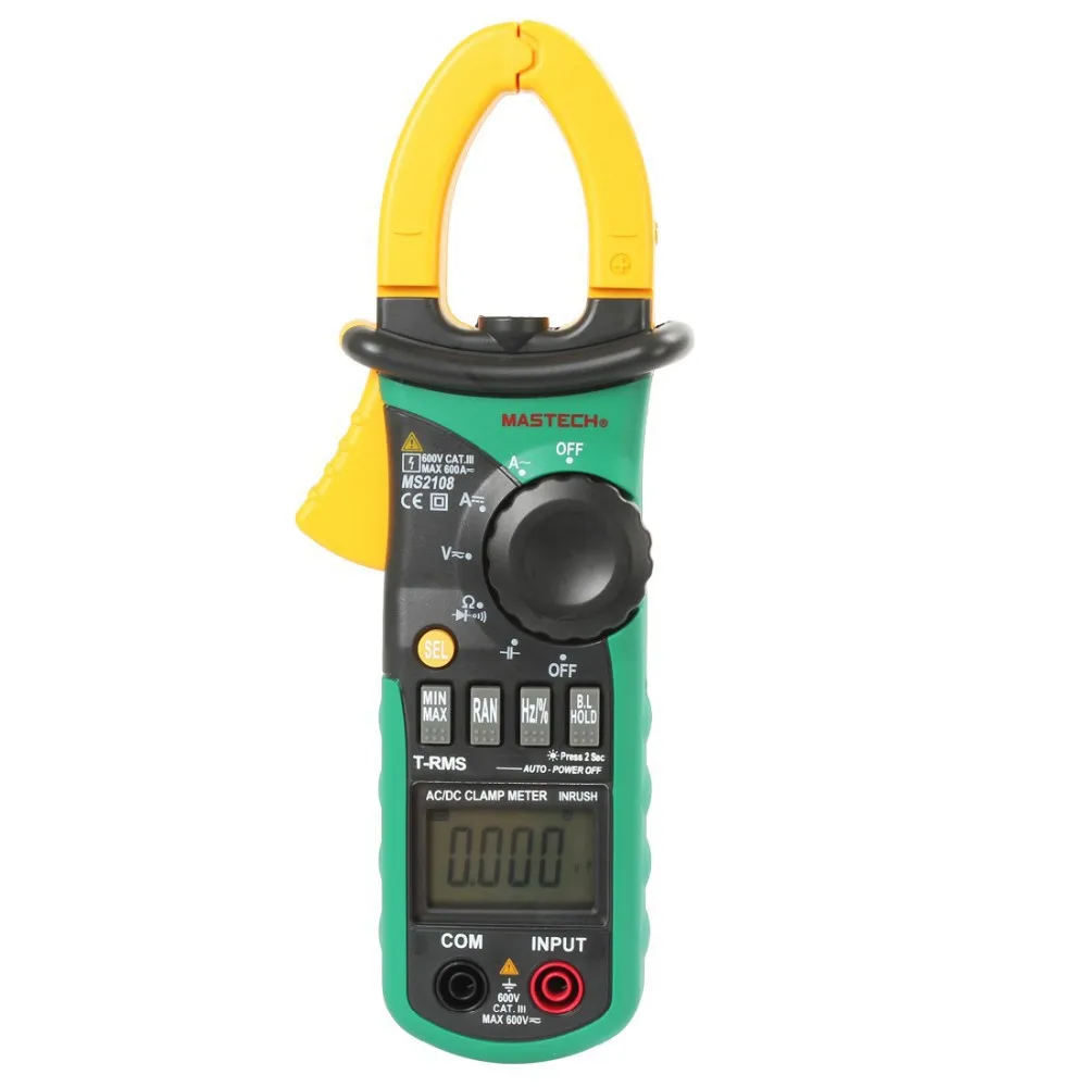 Mastech MS2108 Digital AC/DC Clamp Meter Multimeter LCD Display True RMS Auto/Manual Range Current Voltage Frequency Meter Mastech MS2108 Digital AC/DC Clamp Meter Multimeter LCD Display True RMS Auto/Manual Range Current Voltage Frequency Meter