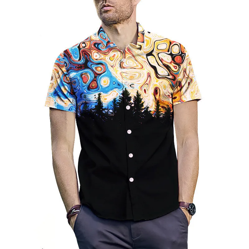 2019 Мужская гавайская рубашка с коротким рукавом мужские рубашки Slim Fit Camisa Летние Гавайские повседневные мужские крутые рубашки с принтом