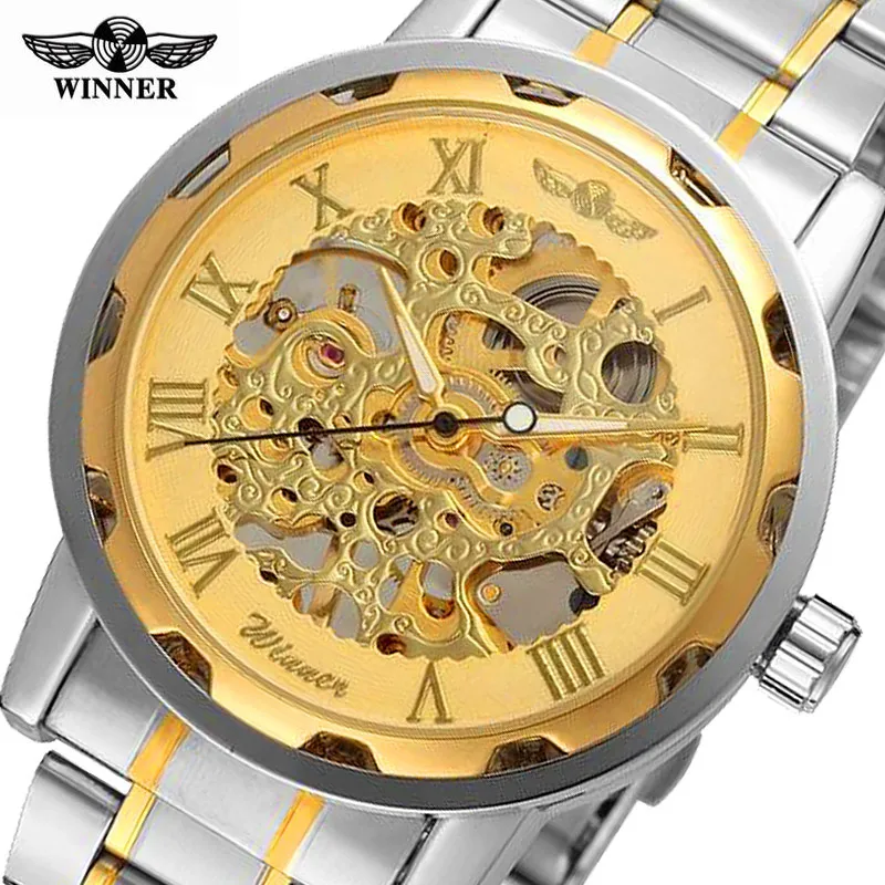 

WINNER Waterproof Mechanical Watch Men Top Brand Luxury Watches Men Skeleton Watch Silver Black Watch Automatic Men