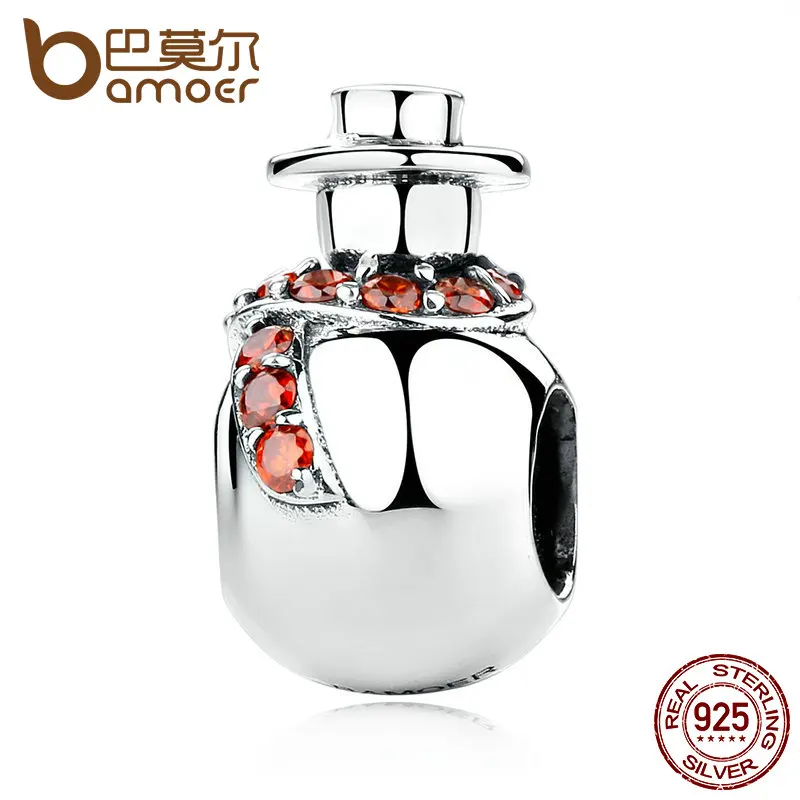 

BAMOER 925 Sterling Silver Lovely Red Snowman with Hat Bead Charms fit Women DIY Bracelets Jewelry Baby Christmas Gift SCC072
