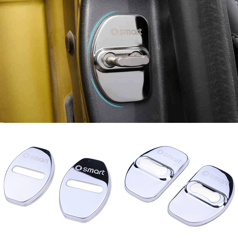 

2pcs car accessories stainless steel door lock cover decorative anti-rust protective cover for Benz smart Fortwo Forfour 453 451