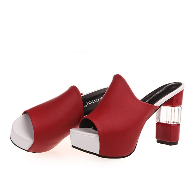 Gtime/шлепанцы на высоком каблуке; женские босоножки; пикантные женские сабо на платформе с открытым носком; женские туфли-лодочки; женские босоножки с ремешком на пятке; SE597 - Цвет: Red