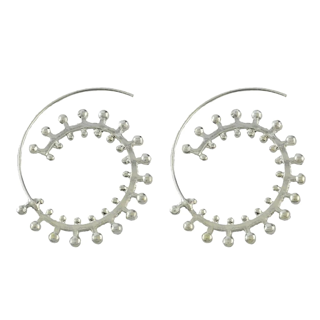 Boho Statement Jagged Spiral Earring Circles Round Tribal Hoop Pull Through Earring Lady Jewelry
