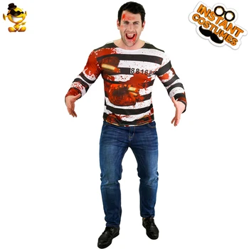 

DSPLAY Men Zombie T-shirt Party Costumes Top Clothes Halloween Blood Vampire Cosplay Stripe T-shirt Costumes